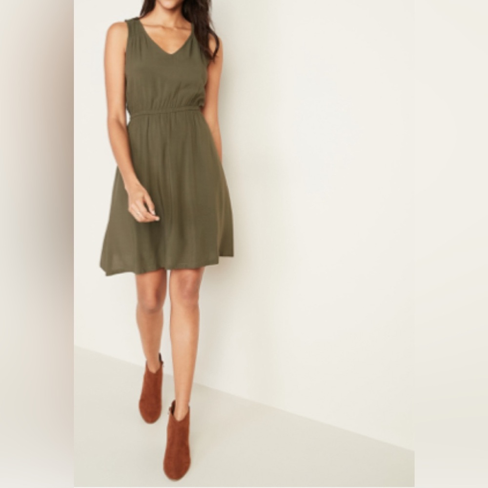 Sleeveless Waist-Defined V-Neck Dress